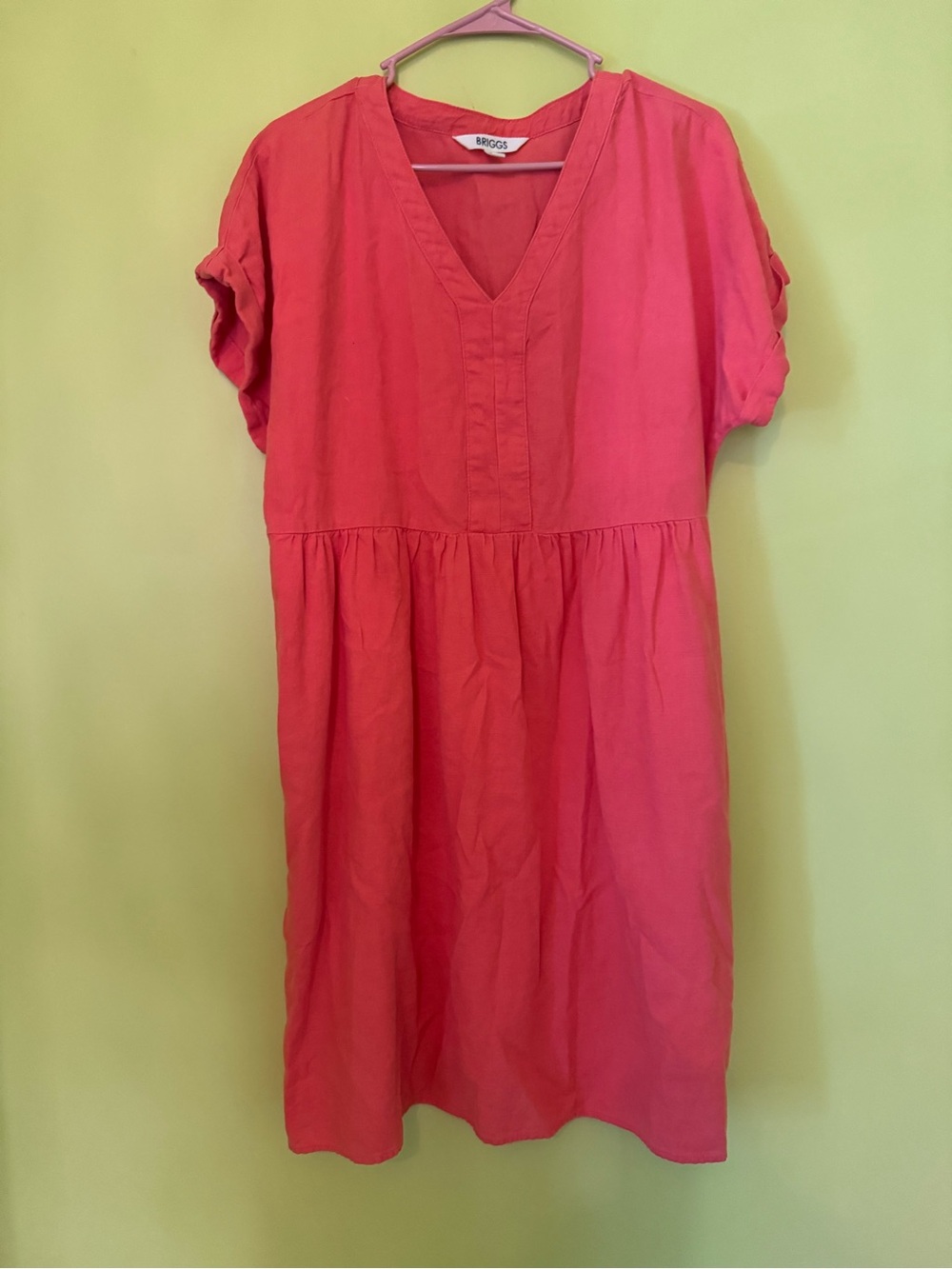 Briggs New York Coral Pink V-Neck Cotton Linen blend Dress